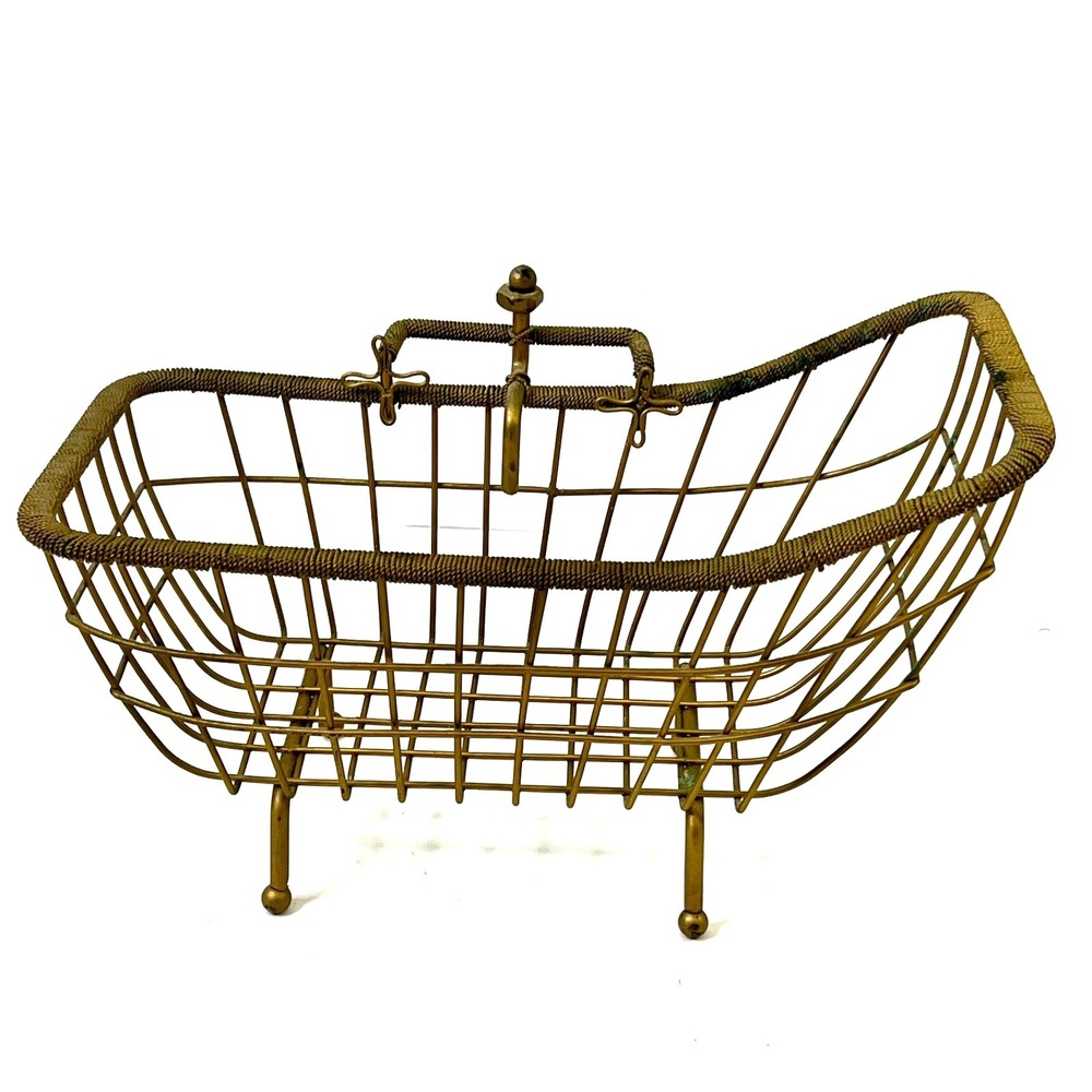 Gold Metal Bathtub-Shaped Basket Bathroom Caddy Soap Towel Toiletry Decor Holder